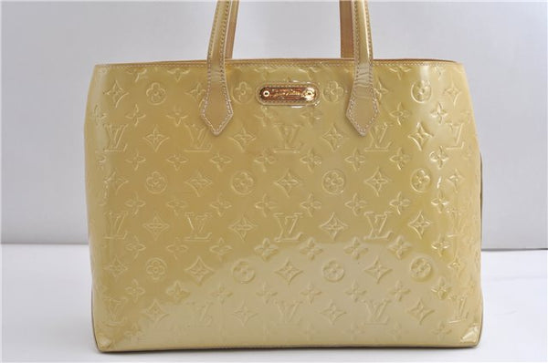 Authentic Louis Vuitton Vernis Wilshire MM Tote Hand Bag Ivory M91441 LV 7741F