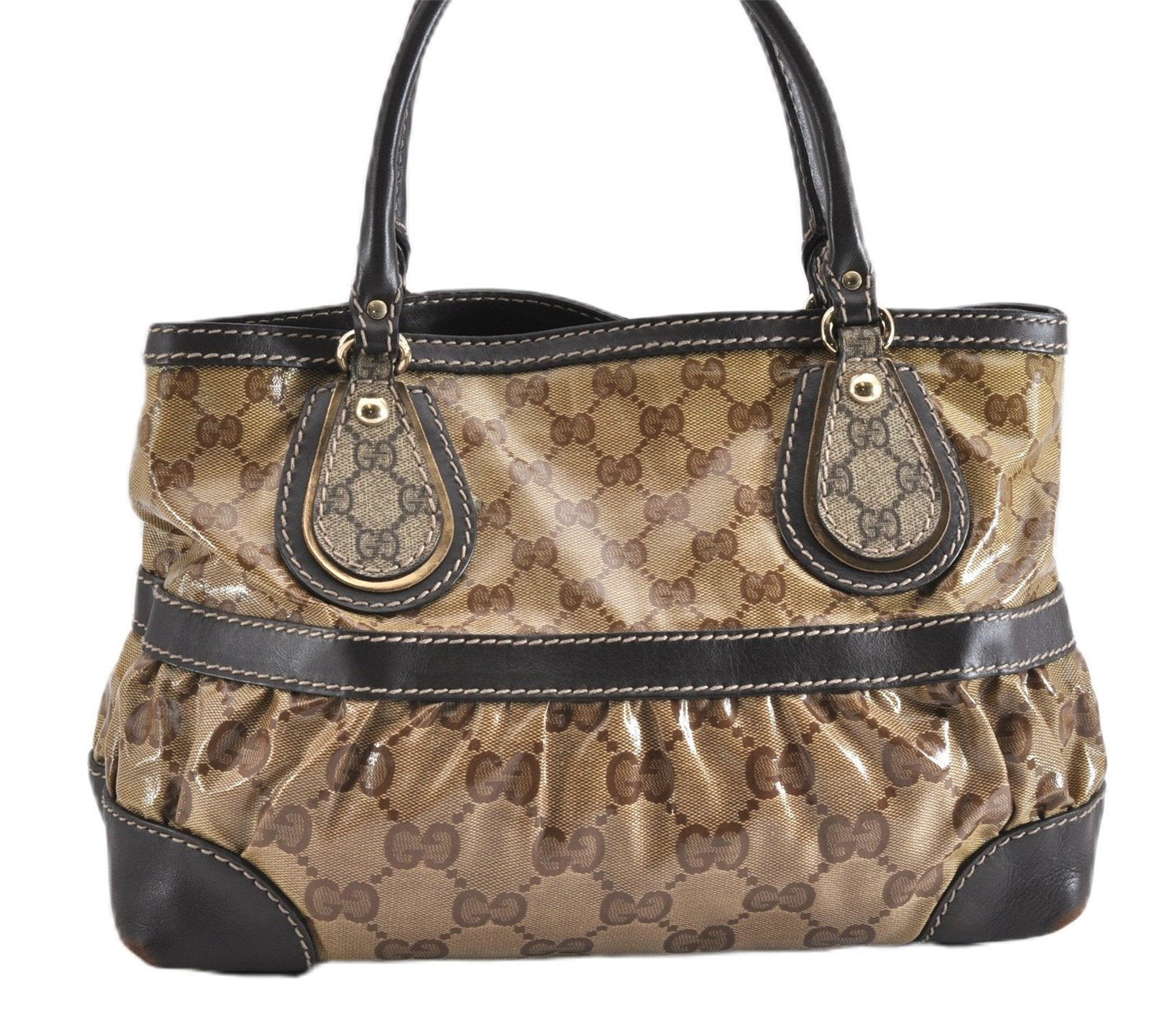 Authentic GUCCI GG Crystal Shoulder Tote Bag PVC Leather 223964 Brown 7752F