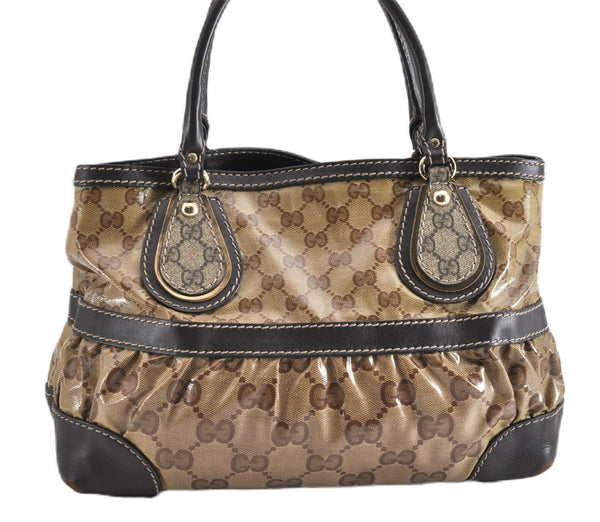Authentic GUCCI GG Crystal Shoulder Tote Bag PVC Leather 223964 Brown 7752F