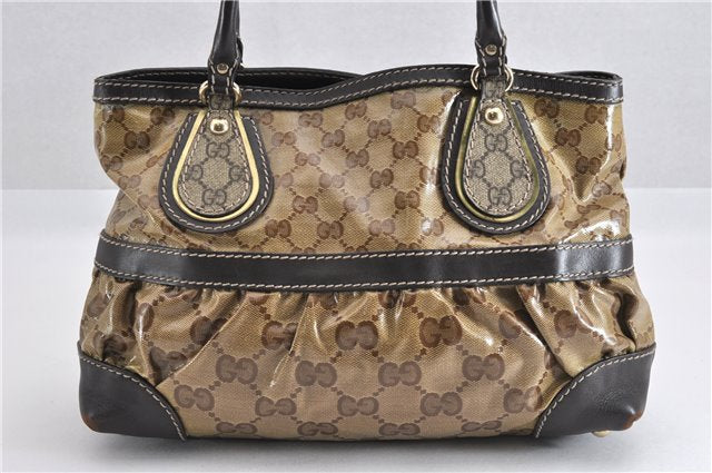 Authentic GUCCI GG Crystal Shoulder Tote Bag PVC Leather 223964 Brown 7752F