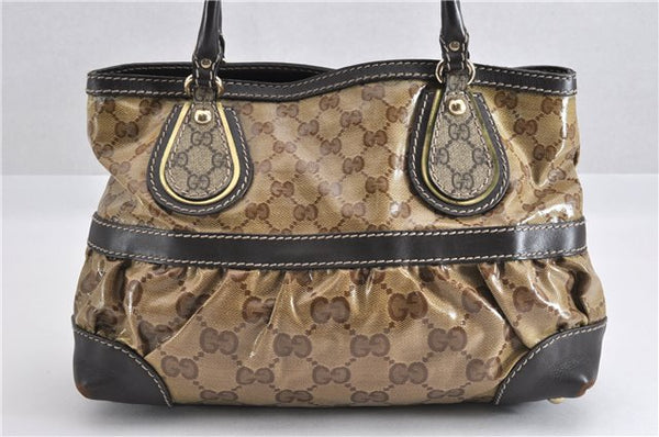 Authentic GUCCI GG Crystal Shoulder Tote Bag PVC Leather 223964 Brown 7752F