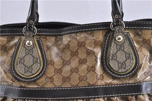 Authentic GUCCI GG Crystal Shoulder Tote Bag PVC Leather 223964 Brown 7752F