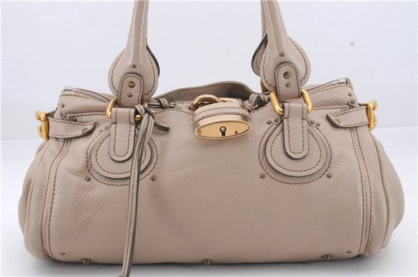 Authentic Chloe Paddington Leather Shoulder Hand Bag Purse Beige 7762D