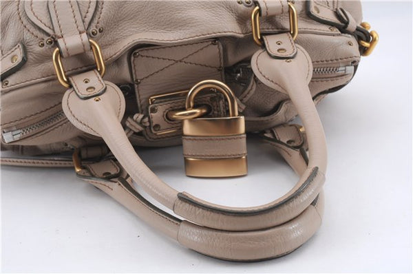 Authentic Chloe Paddington Leather Shoulder Hand Bag Purse Beige 7762D