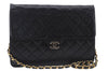 Authentic CHANEL Lamb Skin Matelasse Chain Shoulder Bag Purse Black CC 7765E