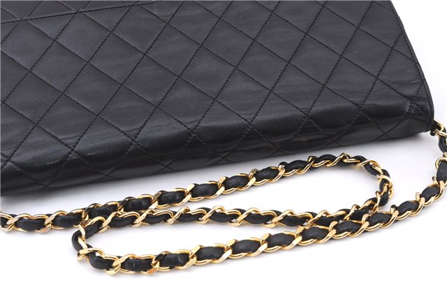 Authentic CHANEL Lamb Skin Matelasse Chain Shoulder Bag Purse Black CC 7765E