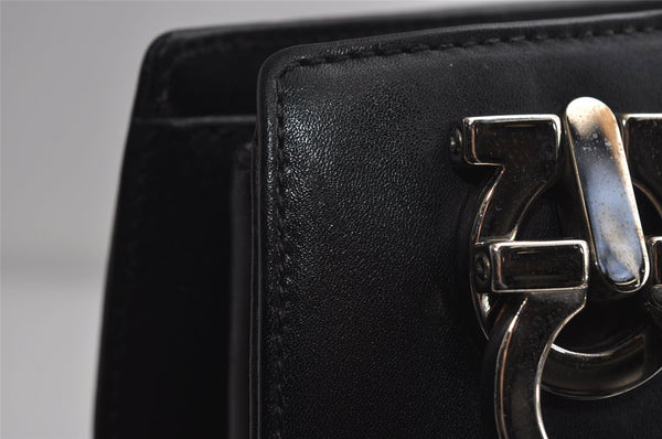 Authentic Salvatore Ferragamo Gancini Vintage Leather Shoulder Bag Black 7765I