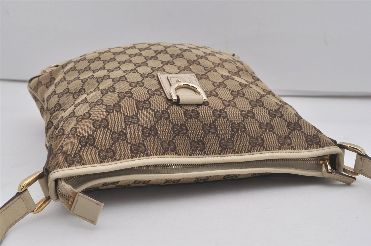 Authentic GUCCI Abbey Shoulder Cross Bag GG Canvas Leather 131326 Brown 7768I