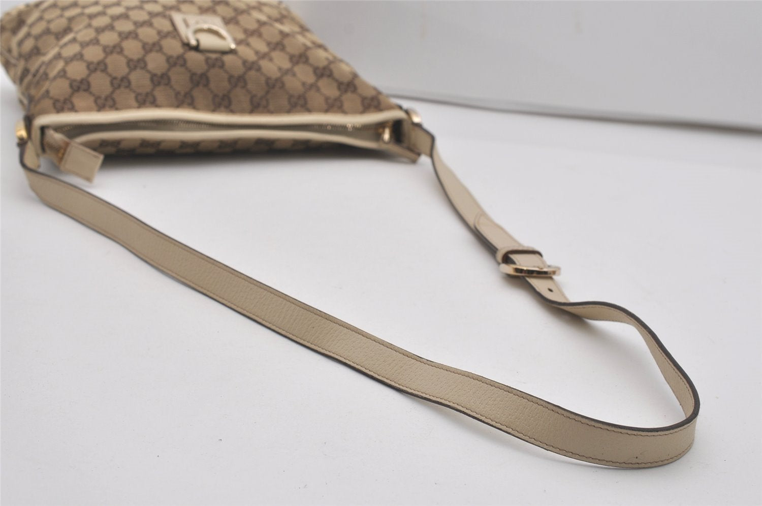 Authentic GUCCI Abbey Shoulder Cross Bag GG Canvas Leather 131326 Brown 7768I