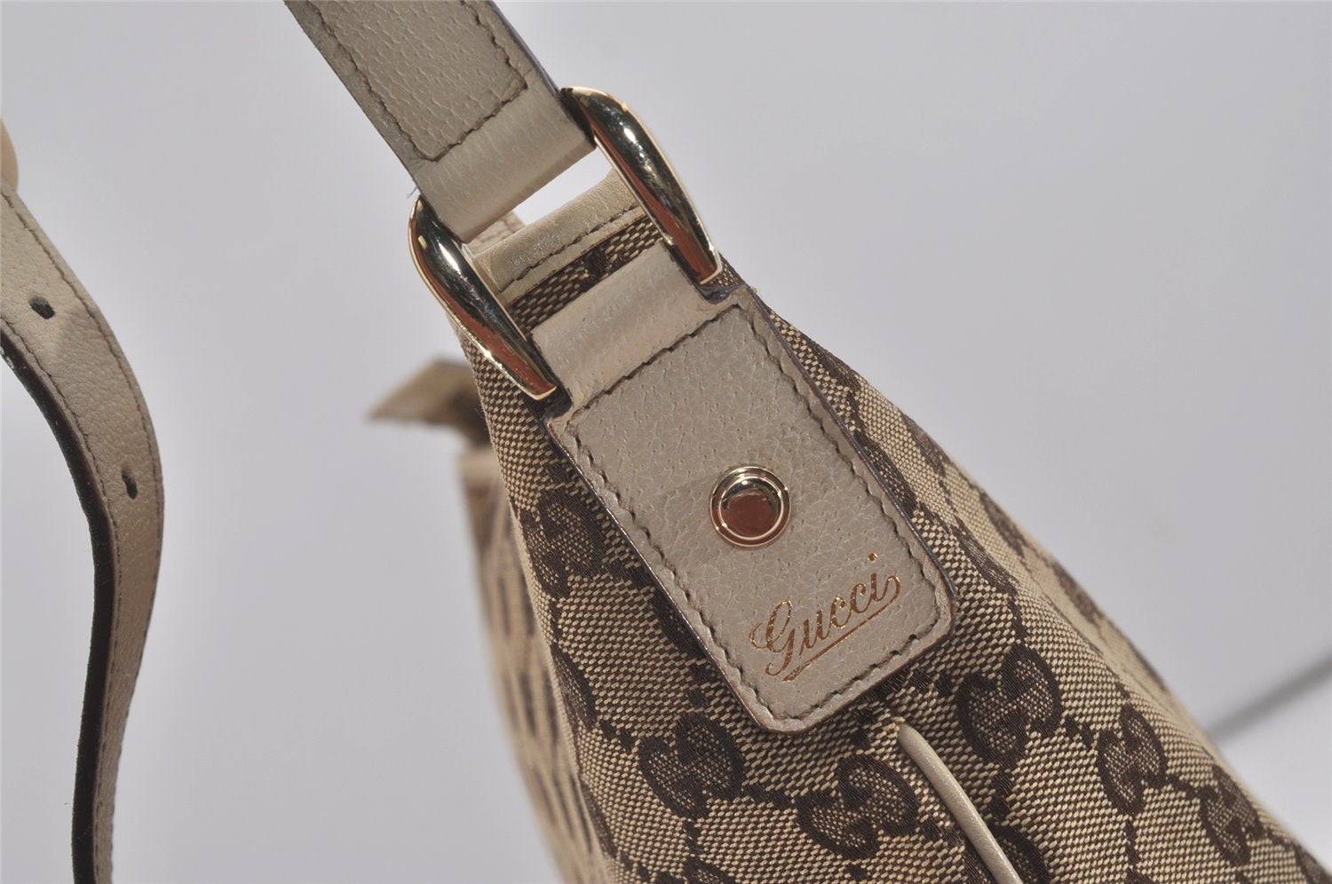 Authentic GUCCI Abbey Shoulder Cross Bag GG Canvas Leather 131326 Brown 7768I