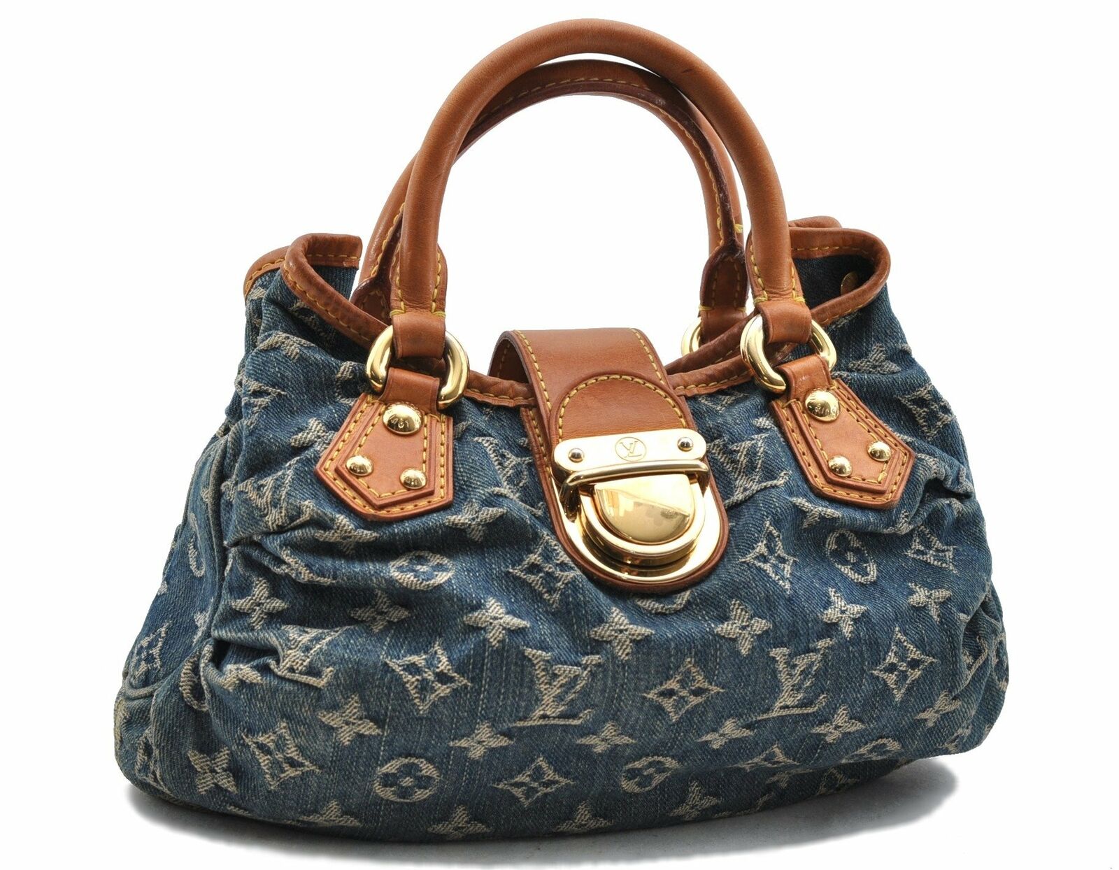 Authentic LOUIS VUITTON Monogram Denim Pleaty Hand Bag M95020 LV 7769A