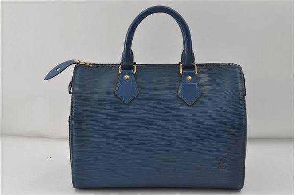 Authentic Louis Vuitton Epi Speedy 25 Hand Boston Bag Blue M43015 LV 7769D