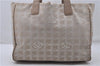 Authentic CHANEL New Travel Line Shoulder Tote Bag Nylon Leather Beige 7779D