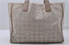 Authentic CHANEL New Travel Line Shoulder Tote Bag Nylon Leather Beige 7779D