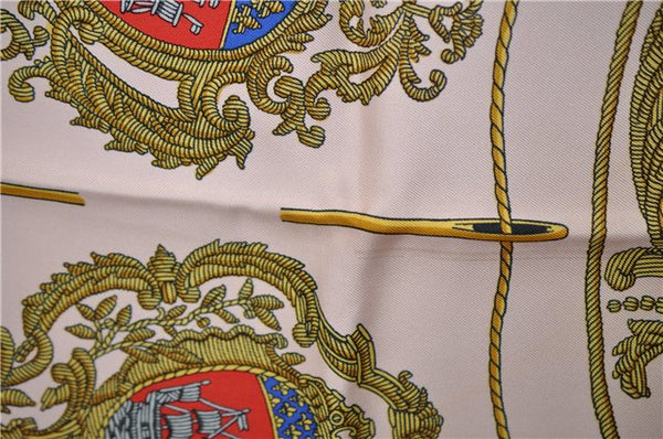 Authentic HERMES Carre 90 Scarf "LES ARMES DE PARIS" Silk Yellow Box 7783C