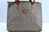 Authentic GUCCI Web Sherry Line GG Plus Tote Bag PVC Leather Brown Junk 7783F