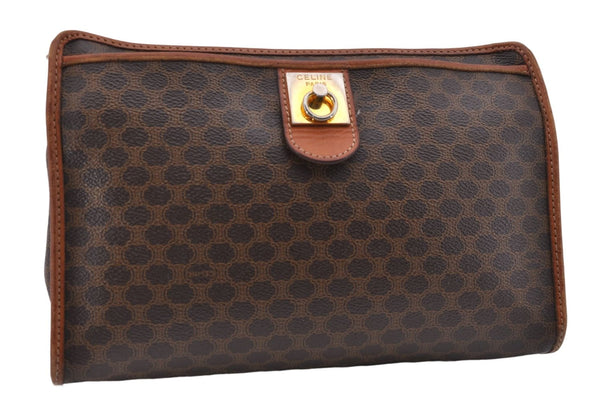 Authentic CELINE Macadam Blason Pattern Clutch Hand Bag PVC Leather Brown 7786D