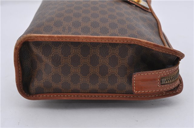 Authentic CELINE Macadam Blason Pattern Clutch Hand Bag PVC Leather Brown 7786D