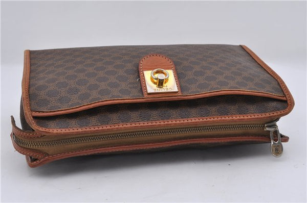 Authentic CELINE Macadam Blason Pattern Clutch Hand Bag PVC Leather Brown 7786D