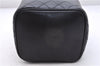 Authentic CHANEL Calf Skin Bicolore Vanity Hand Bag Purse Black 7787E