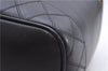 Authentic CHANEL Calf Skin Bicolore Vanity Hand Bag Purse Black 7787E