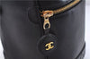 Authentic CHANEL Calf Skin Bicolore Vanity Hand Bag Purse Black 7787E