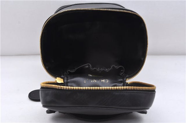 Authentic CHANEL Calf Skin Bicolore Vanity Hand Bag Purse Black 7787E