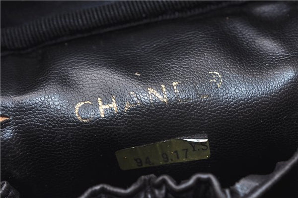 Authentic CHANEL Calf Skin Bicolore Vanity Hand Bag Purse Black 7787E