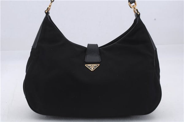 Authentic PRADA Nylon Leather Tessuto Shoulder Hand Bag BR0319 Black 7791D