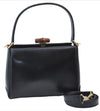 Authentic GUCCI Vintage Bamboo 2way Hand Shoulder Bag Purse Leather Black 7793E