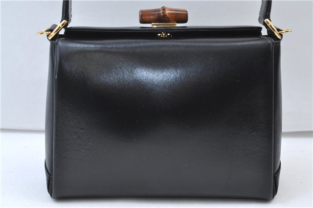 Authentic GUCCI Vintage Bamboo 2way Hand Shoulder Bag Purse Leather Black 7793E
