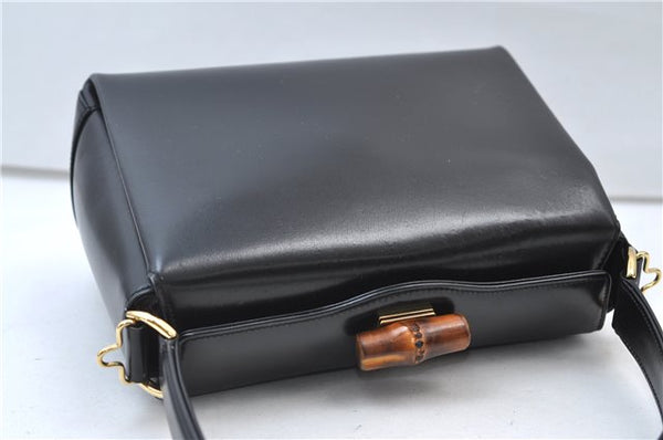 Authentic GUCCI Vintage Bamboo 2way Hand Shoulder Bag Purse Leather Black 7793E