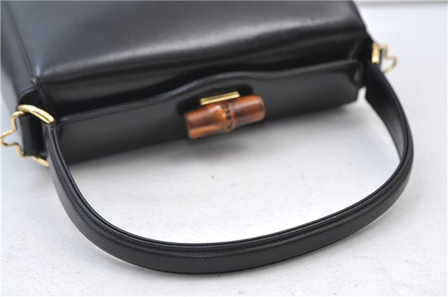 Authentic GUCCI Vintage Bamboo 2way Hand Shoulder Bag Purse Leather Black 7793E