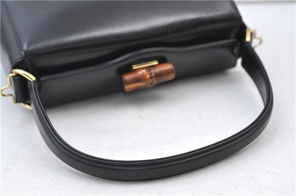 Authentic GUCCI Vintage Bamboo 2way Hand Shoulder Bag Purse Leather Black 7793E