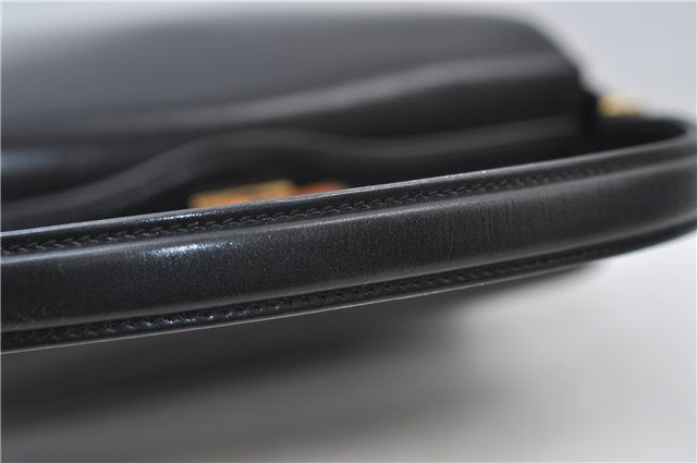 Authentic GUCCI Vintage Bamboo 2way Hand Shoulder Bag Purse Leather Black 7793E