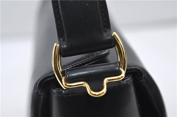 Authentic GUCCI Vintage Bamboo 2way Hand Shoulder Bag Purse Leather Black 7793E