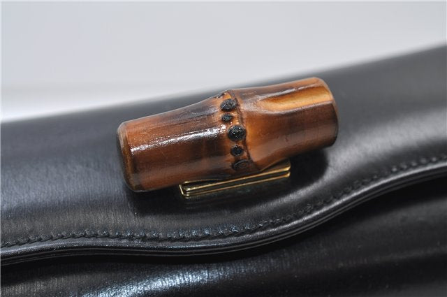 Authentic GUCCI Vintage Bamboo 2way Hand Shoulder Bag Purse Leather Black 7793E