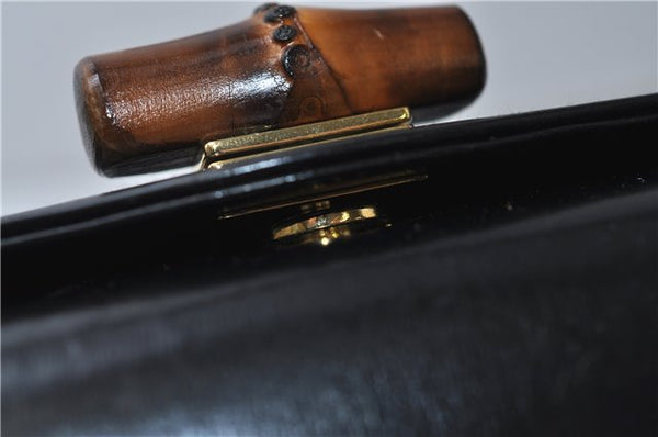 Authentic GUCCI Vintage Bamboo 2way Hand Shoulder Bag Purse Leather Black 7793E