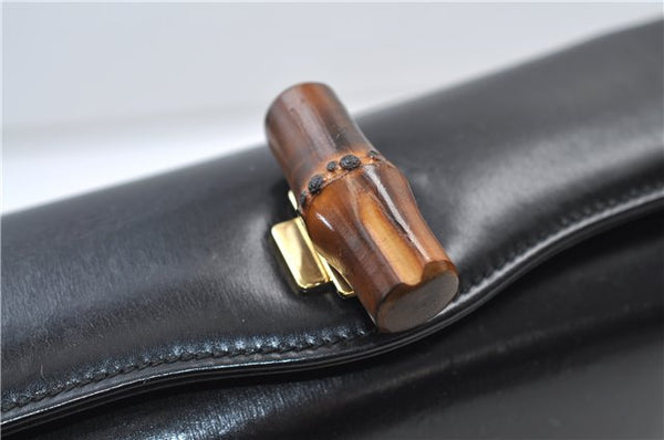 Authentic GUCCI Vintage Bamboo 2way Hand Shoulder Bag Purse Leather Black 7793E
