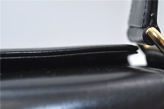 Authentic GUCCI Vintage Bamboo 2way Hand Shoulder Bag Purse Leather Black 7793E