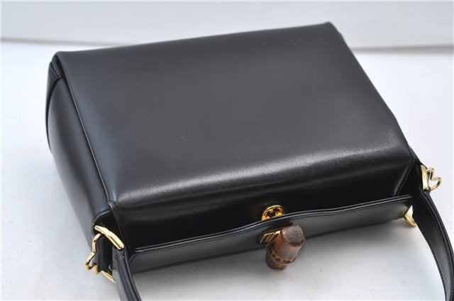Authentic GUCCI Vintage Bamboo 2way Hand Shoulder Bag Purse Leather Black 7793E