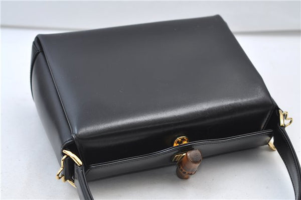Authentic GUCCI Vintage Bamboo 2way Hand Shoulder Bag Purse Leather Black 7793E