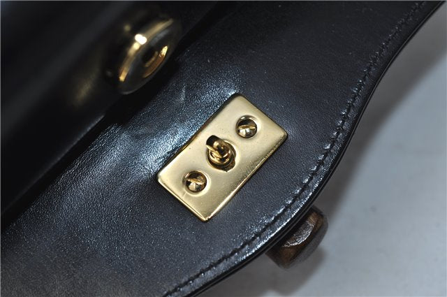 Authentic GUCCI Vintage Bamboo 2way Hand Shoulder Bag Purse Leather Black 7793E