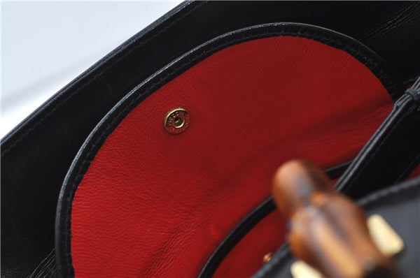 Authentic GUCCI Vintage Bamboo 2way Hand Shoulder Bag Purse Leather Black 7793E