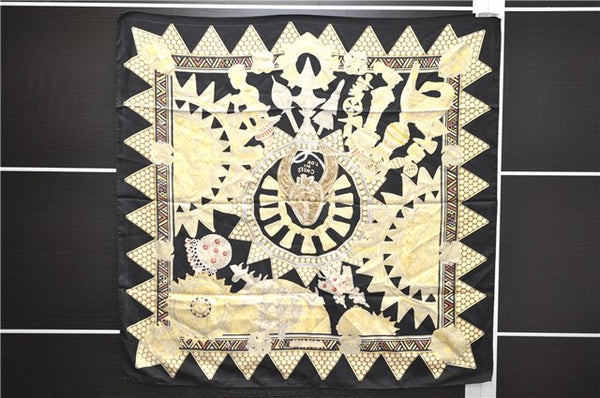 Authentic HERMES Carre 90 Scarf "L'OR DES CHEFS" Silk Black 7800D