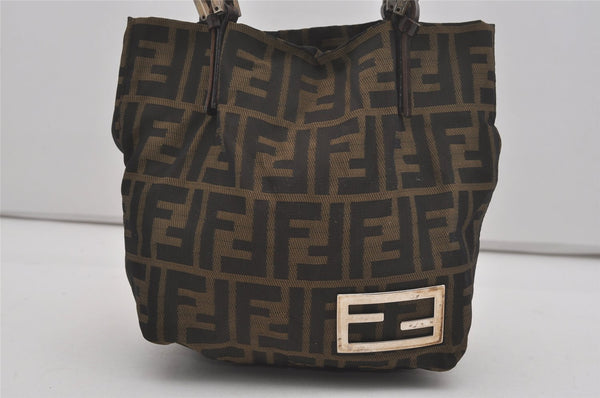 Authentic FENDI Vintage Zucca Shoulder Tote Bag Purse Nylon Leather Brown 7809I