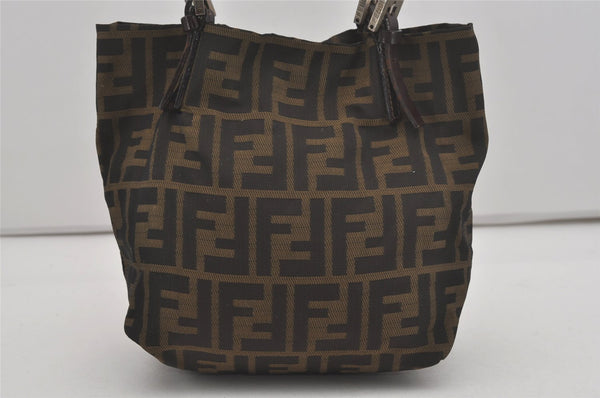 Authentic FENDI Vintage Zucca Shoulder Tote Bag Purse Nylon Leather Brown 7809I