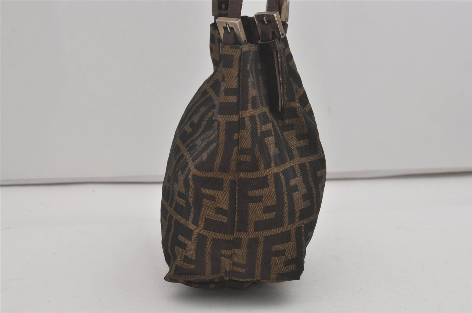Authentic FENDI Vintage Zucca Shoulder Tote Bag Purse Nylon Leather Brown 7809I