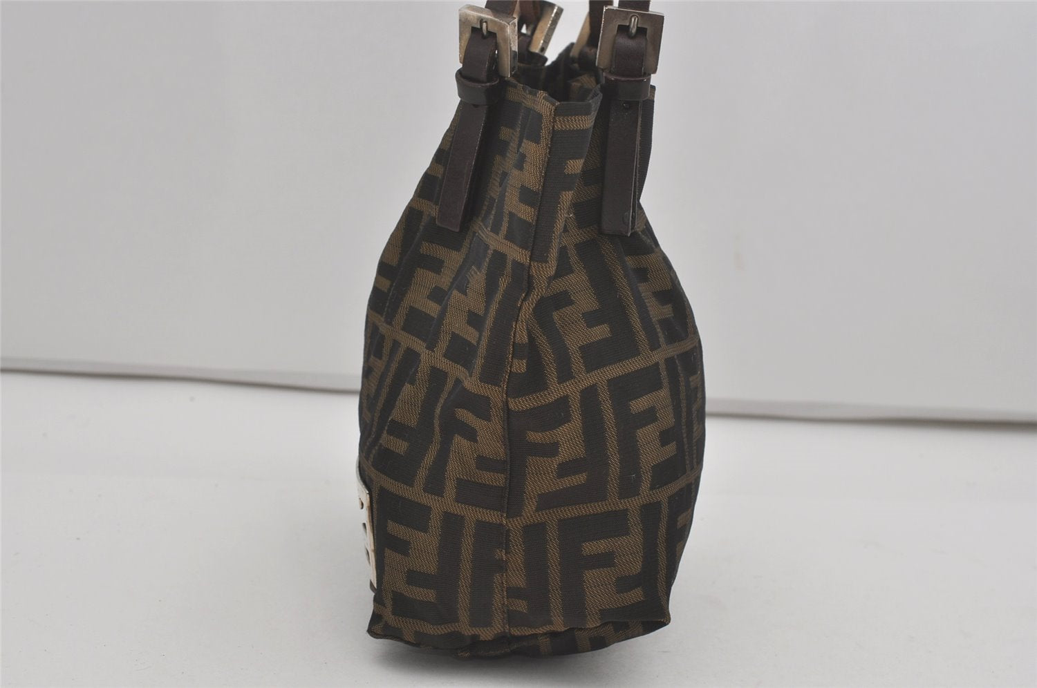 Authentic FENDI Vintage Zucca Shoulder Tote Bag Purse Nylon Leather Brown 7809I