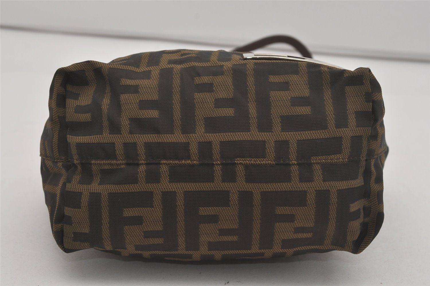 Authentic FENDI Vintage Zucca Shoulder Tote Bag Purse Nylon Leather Brown 7809I